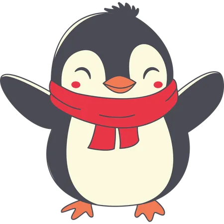 Pinguim usando lenço na temporada de inverno  Ilustração