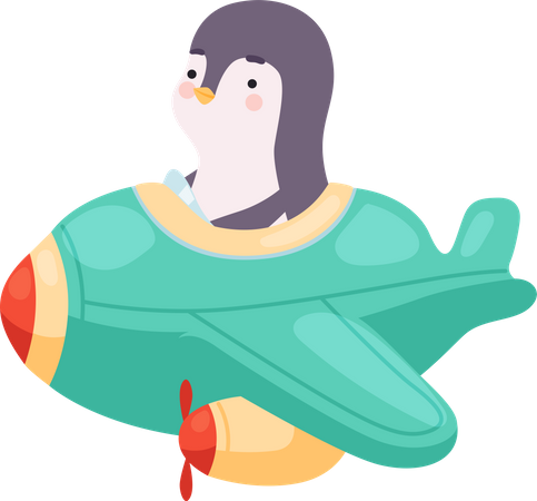 Pinguim voando em helicóptero  Ilustração