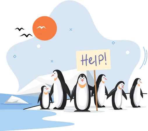 Pinguin bittet um Hilfe  Illustration