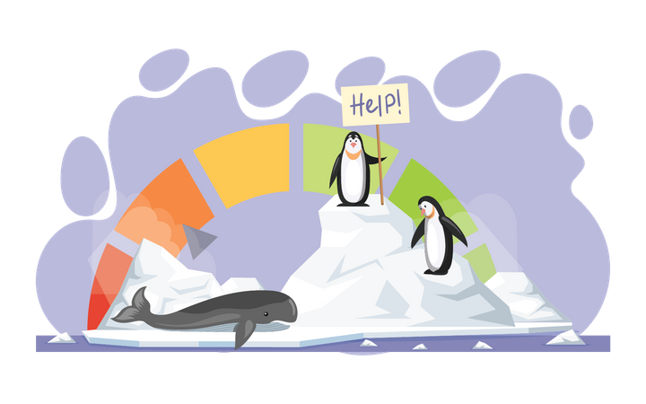 Pinguine in der Polarregion bitten um Hilfe gegen die globale Erwärmung  Illustration