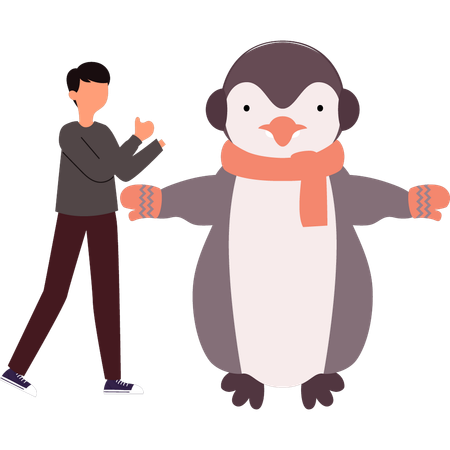 Pingüino abraza a un niño  Ilustración