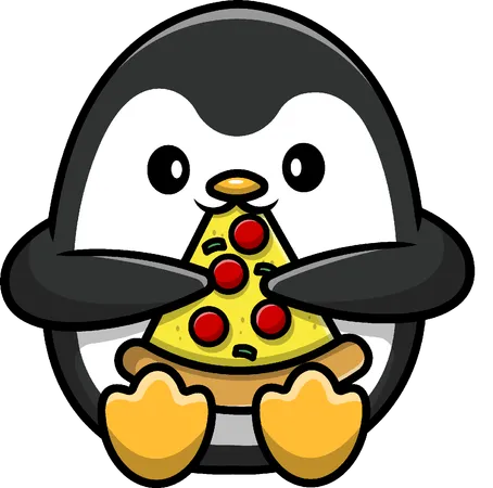 Pingüino come pizza  Ilustración