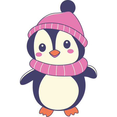 Pingüino con sombrero chal en invierno  Ilustración