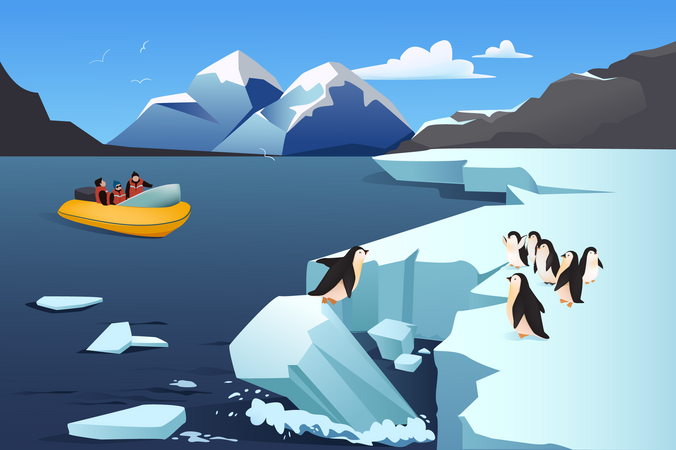 Pingüino en la antártida  Ilustración