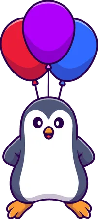 Pingüino jugando con globos  Ilustración