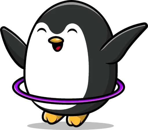 Pingüino jugando hulahoop  Ilustración