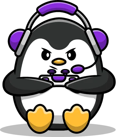 Pingüino jugando videojuego  Ilustración