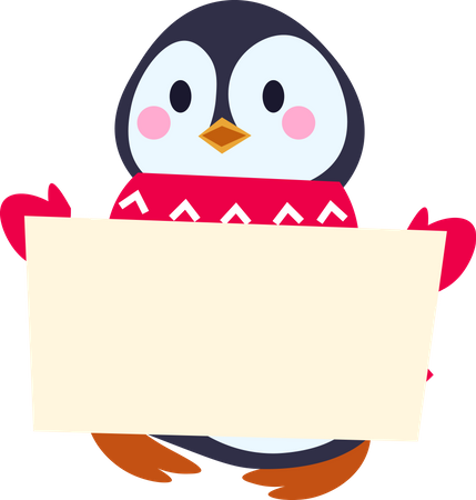 Pingüino sosteniendo pancarta  Ilustración