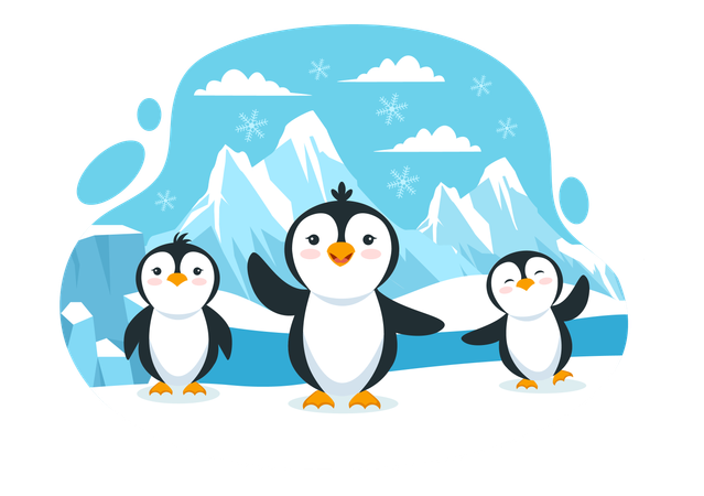 Pingüinos felices sonriendo y saludando  Ilustración