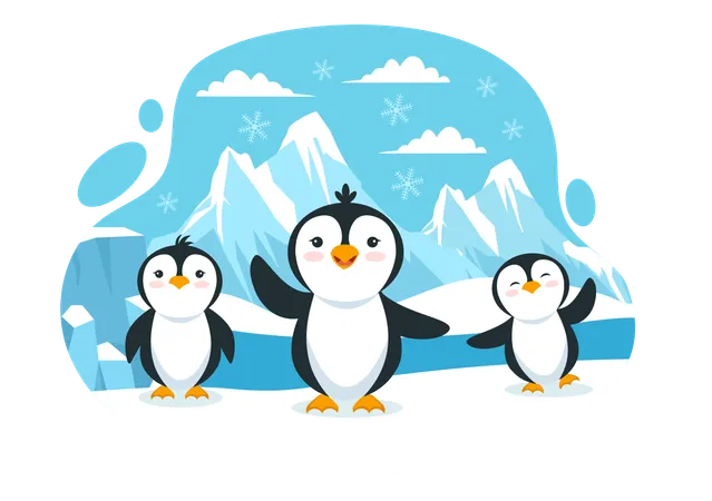 Pinguins felizes sorrindo e acenando  Ilustração