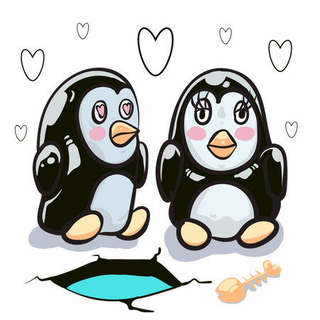Pinguins românticos  Ilustração