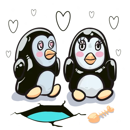 Cartao Romantico Com Dois Pinguins Ilustracao Vetorial De Casal Amoroso Fofo Cartao Sobre Amizade E Amor Cartao De Dia Dos Namorados Poster Ou Modelo De Impressao Ilustração