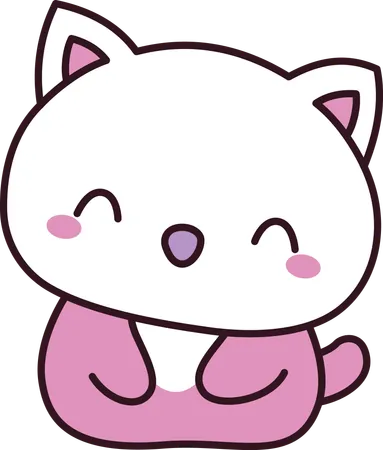 Pink Cute Cat Kitten Animal Mascot Character with Happy Expression  Illustration