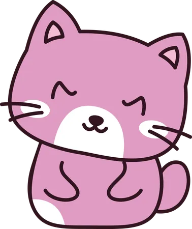 Pink Cute Cat Kitten Animal Mascot Character with Happy Expression  Illustration