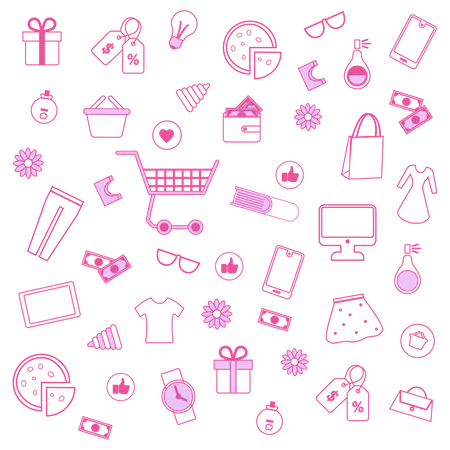Pink Men and Women Accessories on White Background Illustration