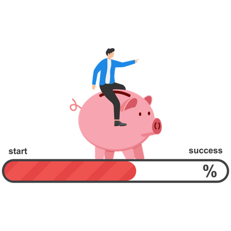 Pink piggy bank moving from start to success  Illustration