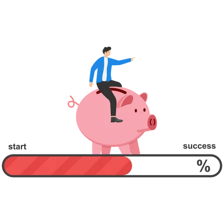 Pink piggy bank moving from start to success  Illustration