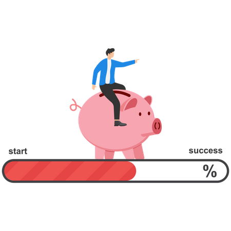Pink piggy bank moving from start to success  イラスト