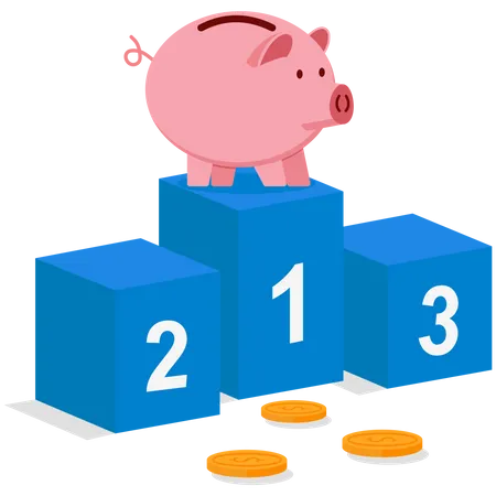 Pink Piggy Bank Standing On The First Podium Success In Business And Career Modern Vector Illustration In Flat Style Illustration