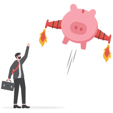 Boost Financial Earning Or Income Get Rich Fast Or High Growth Investment Business Opportunity Or Salary Rising Up Concept Pink Piggy Bank With Rocket Booster Wing Flying Fast High Up In The Sky Illustration
