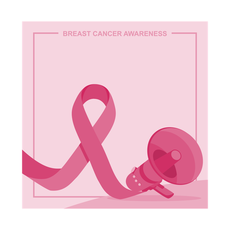 Pink ribbon and megaphone spreading awareness for breast cancer  Illustration