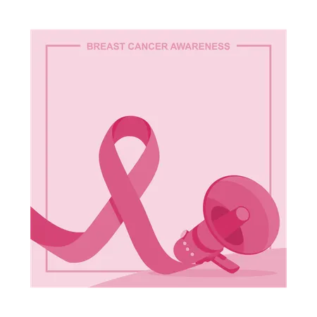 Pink ribbon and megaphone spreading awareness for breast cancer  Illustration