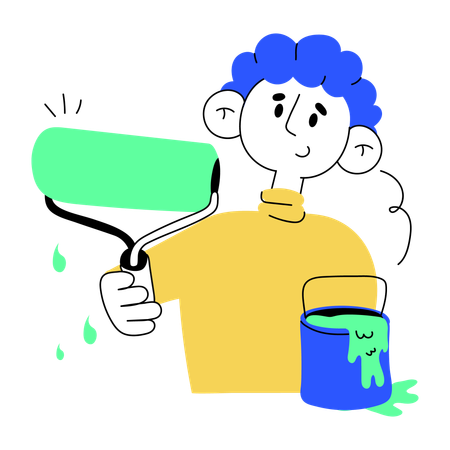 Pintor com rolo de pintura  Illustration