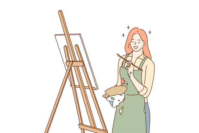 Pintora con pincel haciendo pintura  Ilustración