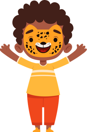 Pintura de cara de tigre en la cara de niño  Ilustración