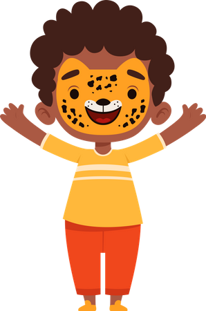 Pintura de cara de tigre en la cara de niño  Ilustración