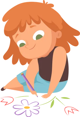 Menina pintando no chão  Ilustração