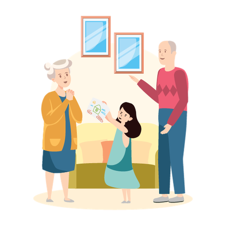 Entrega de regalos de pintura a los abuelos  Ilustración