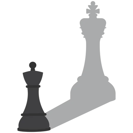 Pion d'échecs avec l'ombre d'un roi d'échecs  Illustration