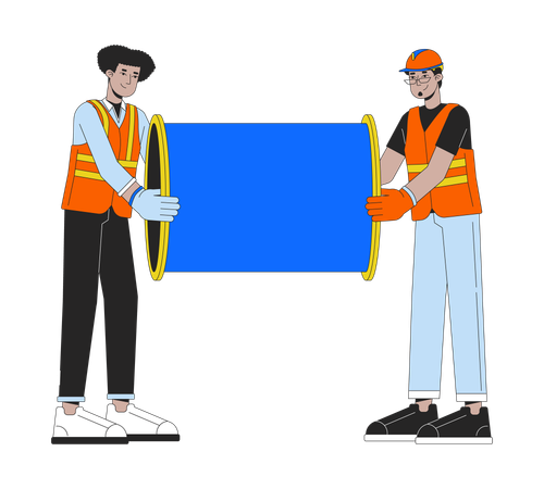 Pipeline contractors carrying metal pipe  Illustration