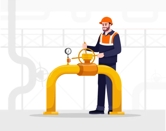 Pipeline Repair Semi Flat Vector Illustration Gasman Working Fuel Production And Transportation Maintenance Service Gas Industry Male Worker 2 D Cartoon Character For Commercial Use Illustration