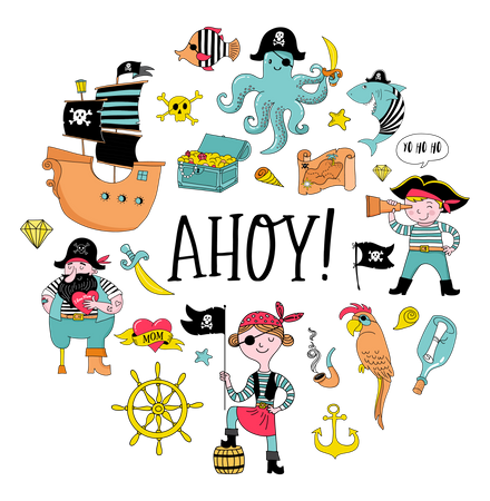 Pirate Collection Of Hand Drawn Characters  Illustration