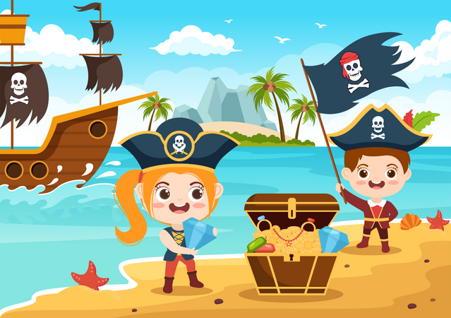 Pirate man on island  Illustration