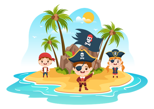 Pirate on island Illustration