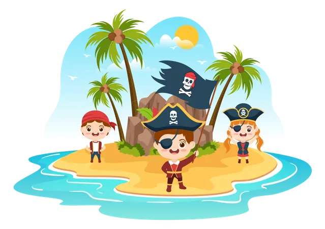 Pirate on island  Illustration