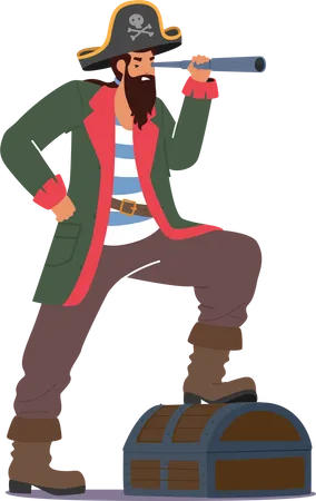 Pirate With Spyglass Look Into the Distance Illustration