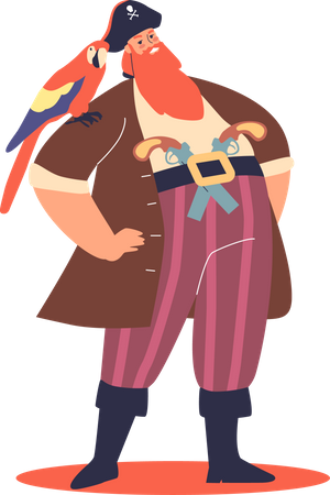 Pirate with two pistols and parrot on shoulder  Illustration