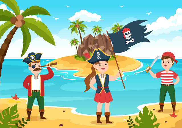 Pirates on island Illustration