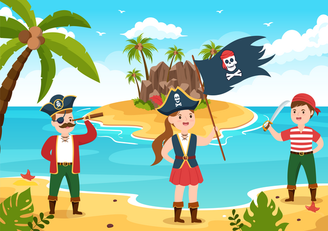 Pirates on island  Illustration