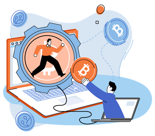 Pisando bitcoin en línea  Ilustración