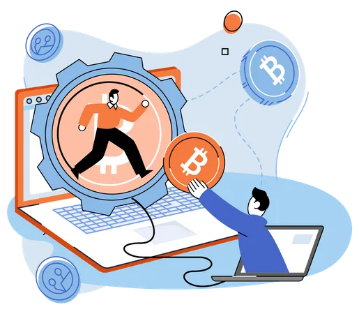 Pisando bitcoin en línea  Ilustración