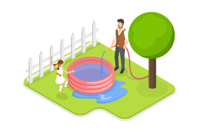 Piscina para niños en el patio trasero  Ilustración