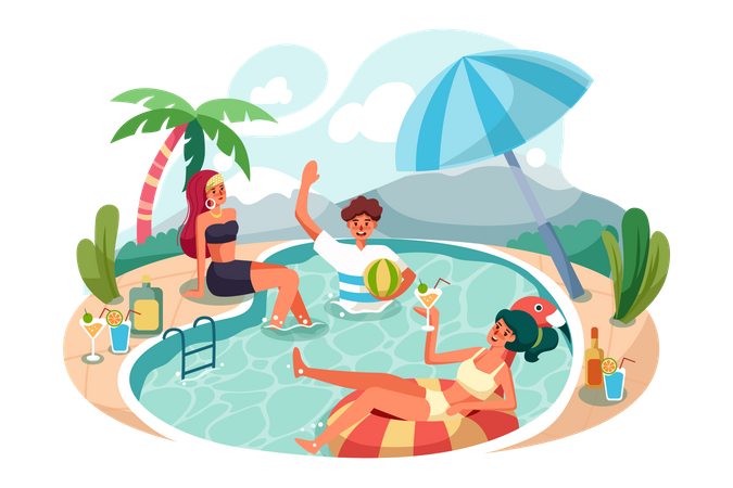 Fête à la piscine  Illustration