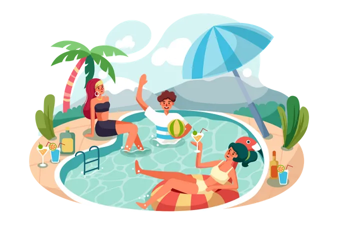 Fête à la piscine  Illustration