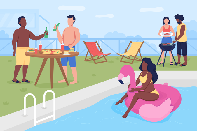 Fête à la piscine  Illustration