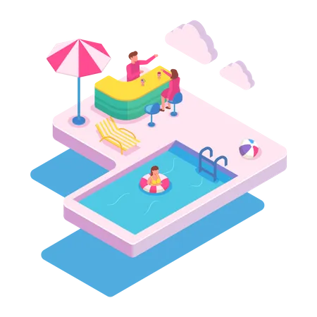 Fête à la piscine  Illustration